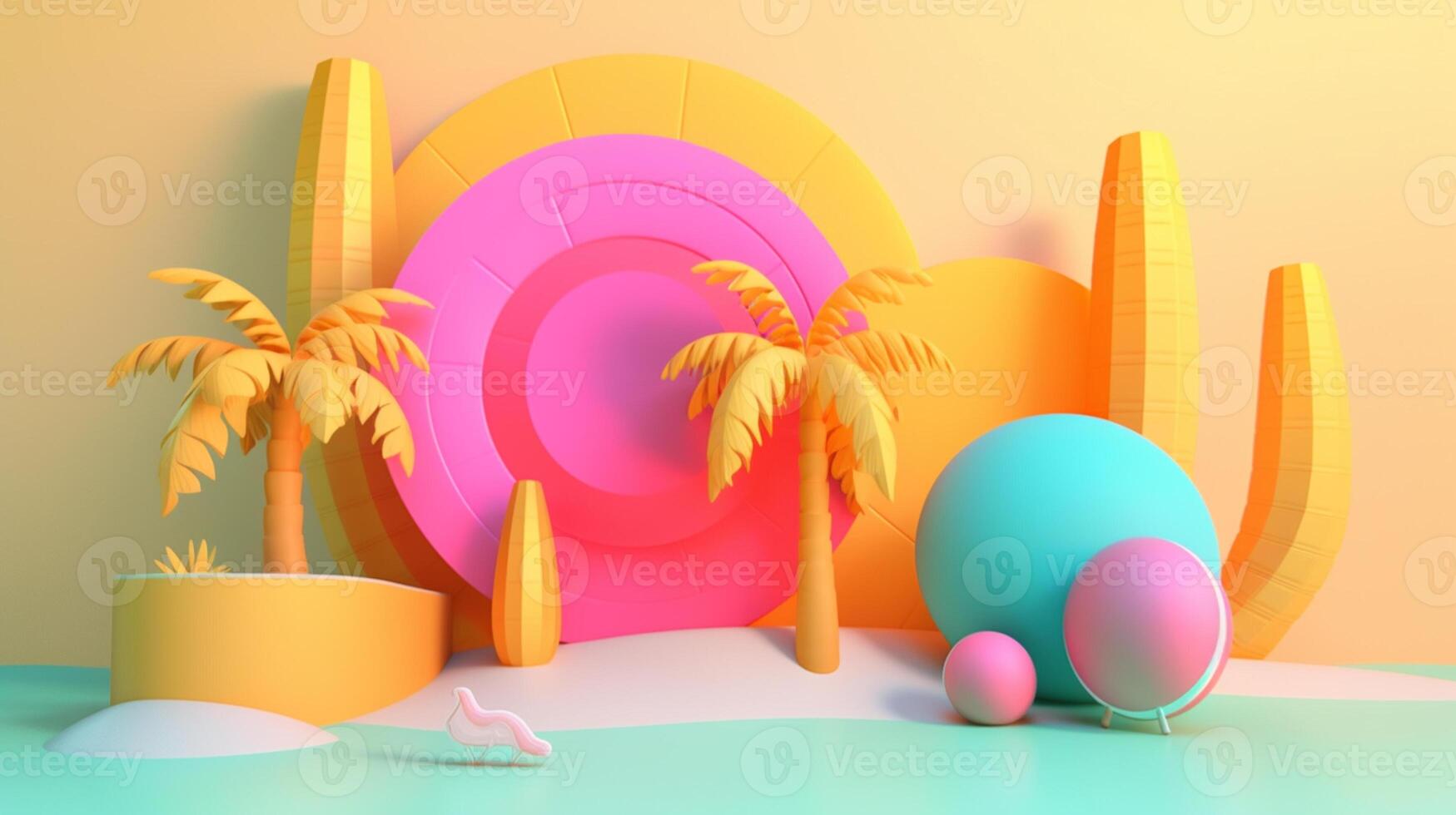 Geometric objects in summer concept in trending color palette for advertising with photo