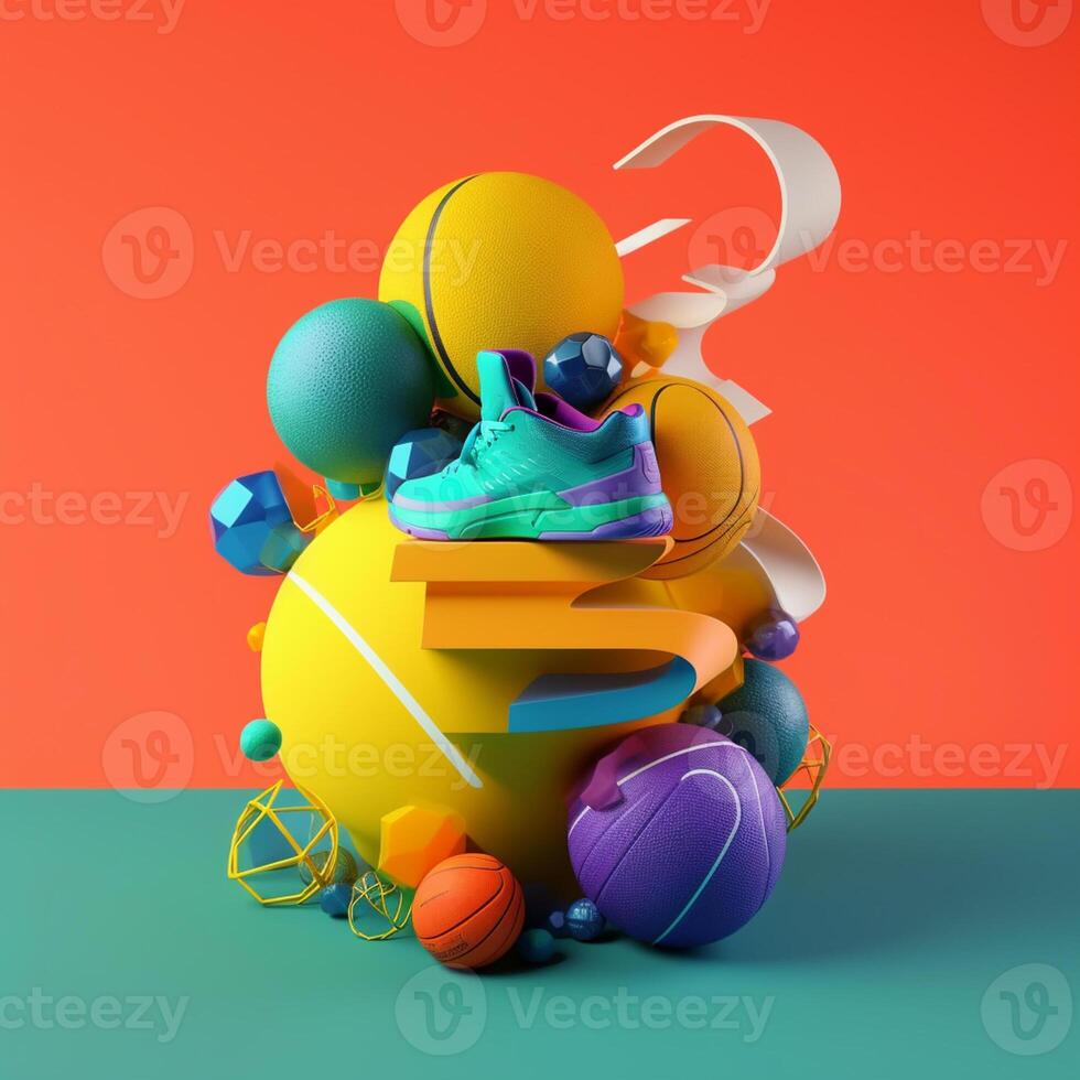 sports shoes and geometry in trending color palette for advertising with photo