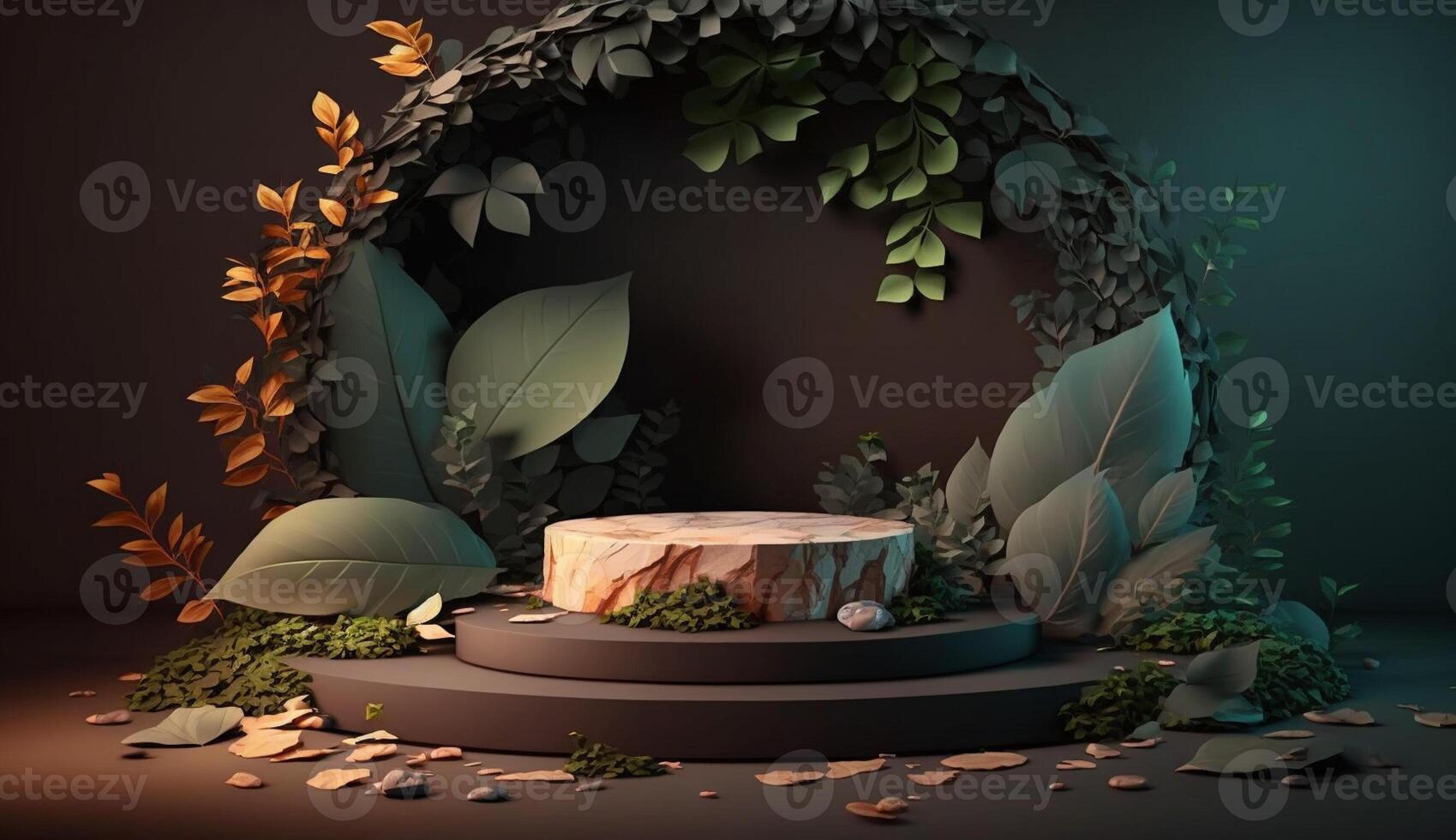 marble floor with leaves in dark colors background Mockup for product placement with photo