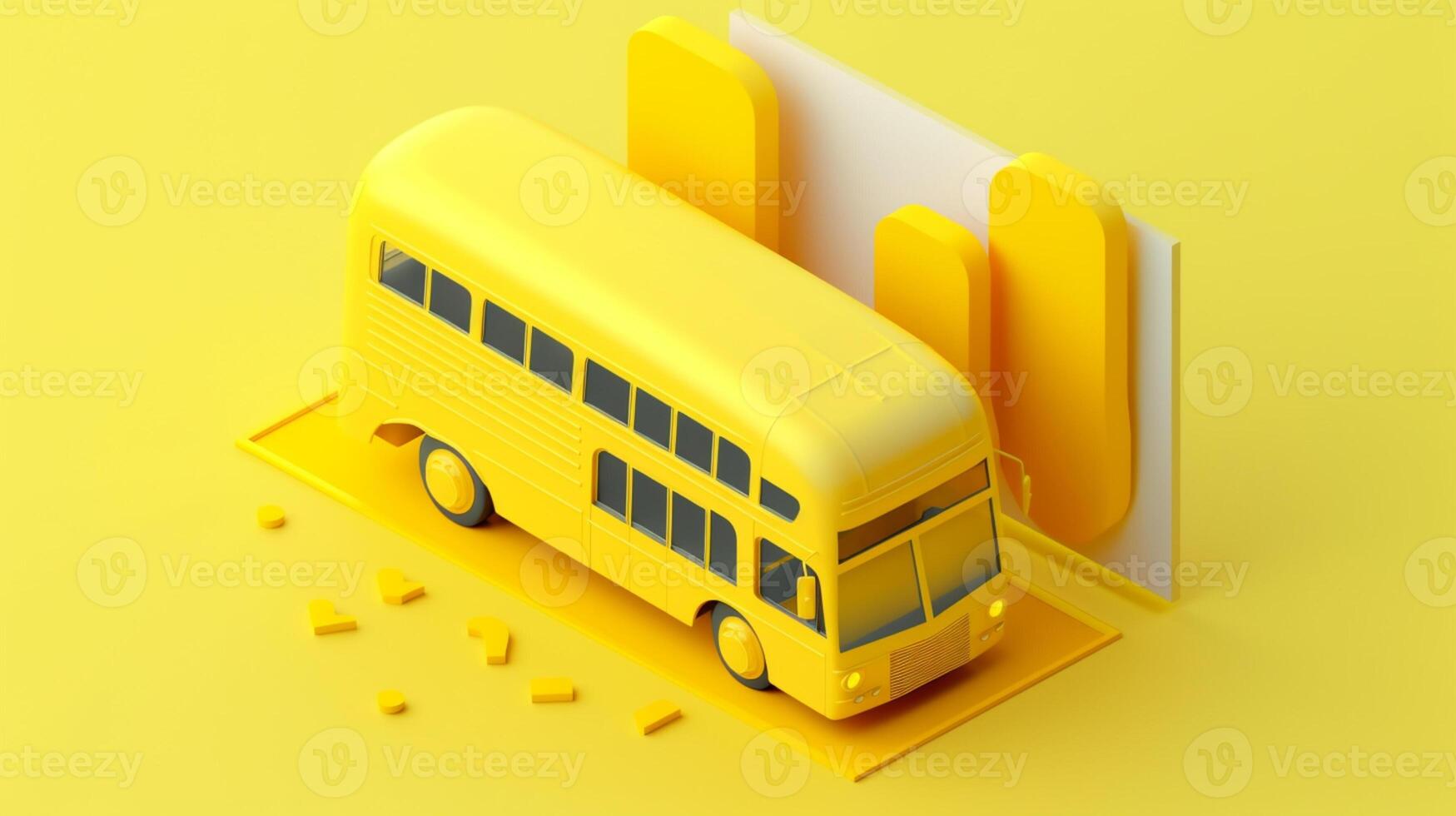 yellow school bus in trending color palette for advertising with photo