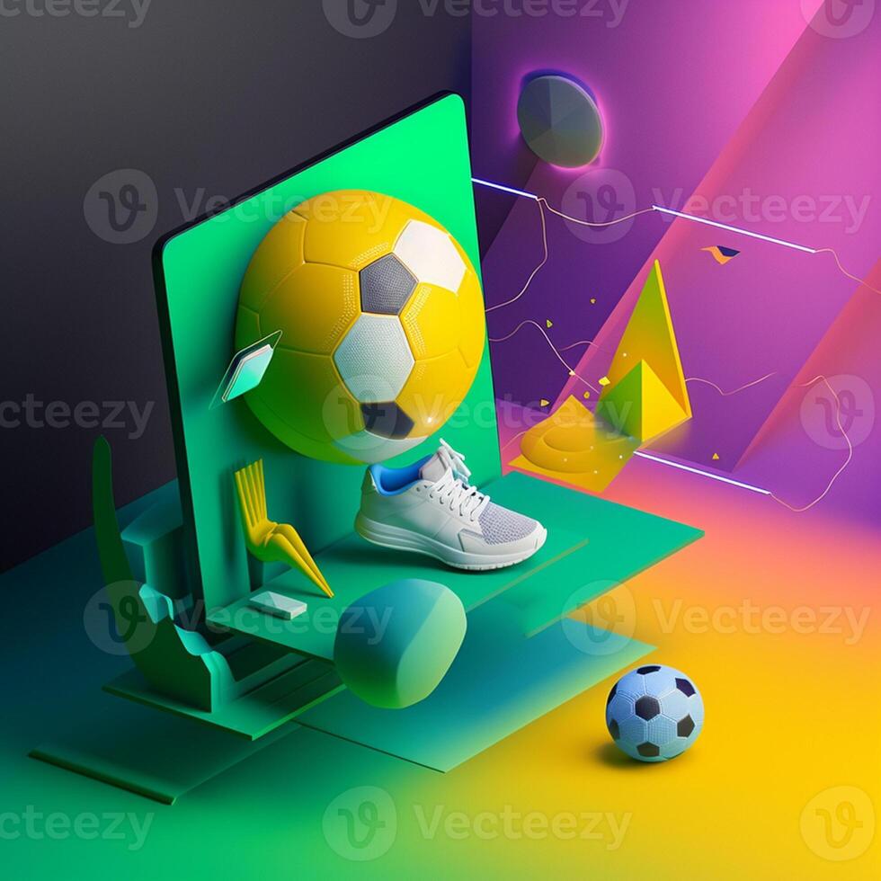 Soccer ball and geometry in trending color palette for advertising with photo