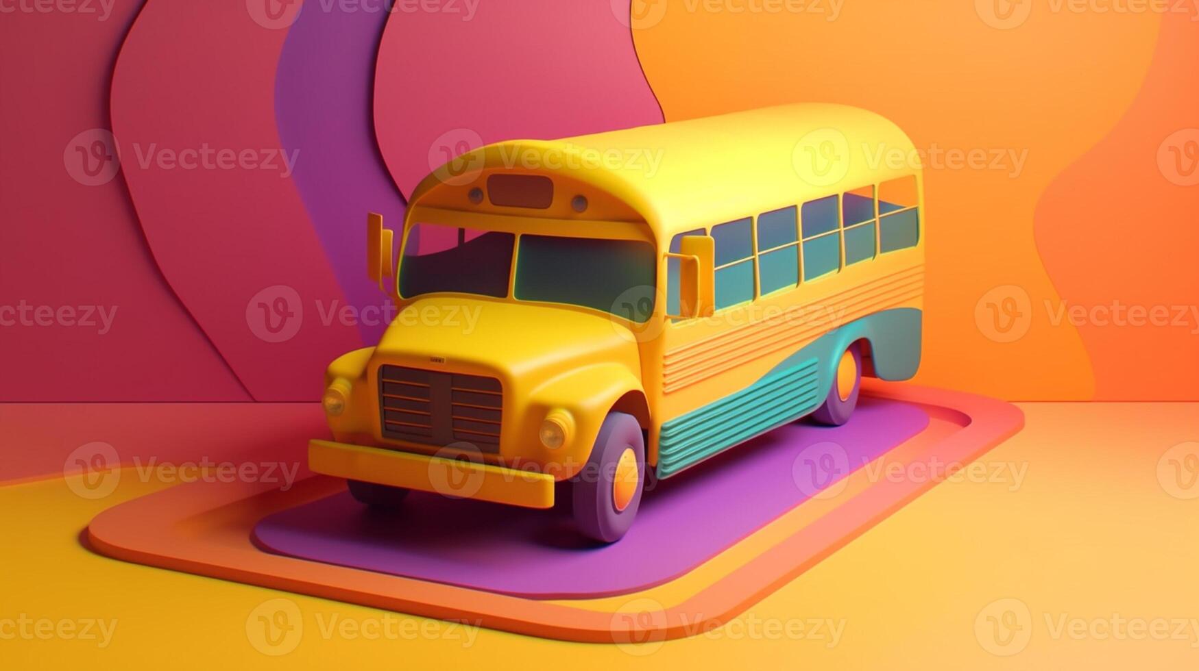 yellow school bus in trending color palette for advertising with photo