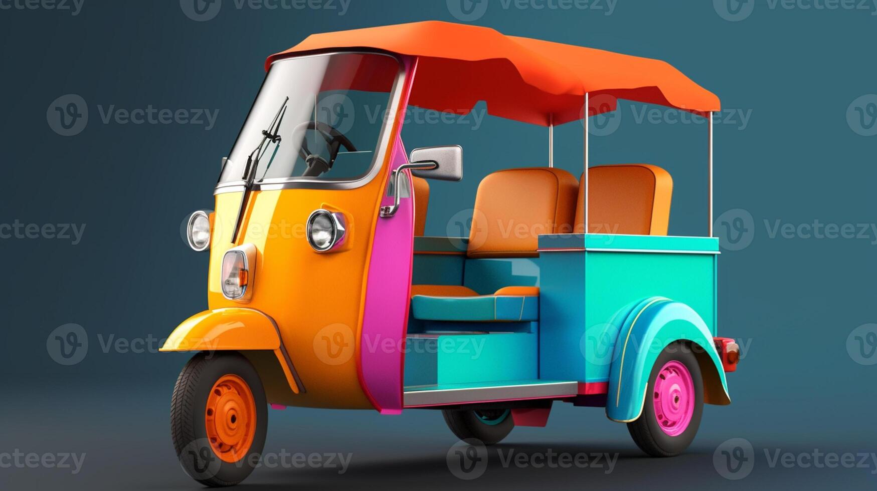 Modern style tuk tuk in trending color palette for advertising with photo