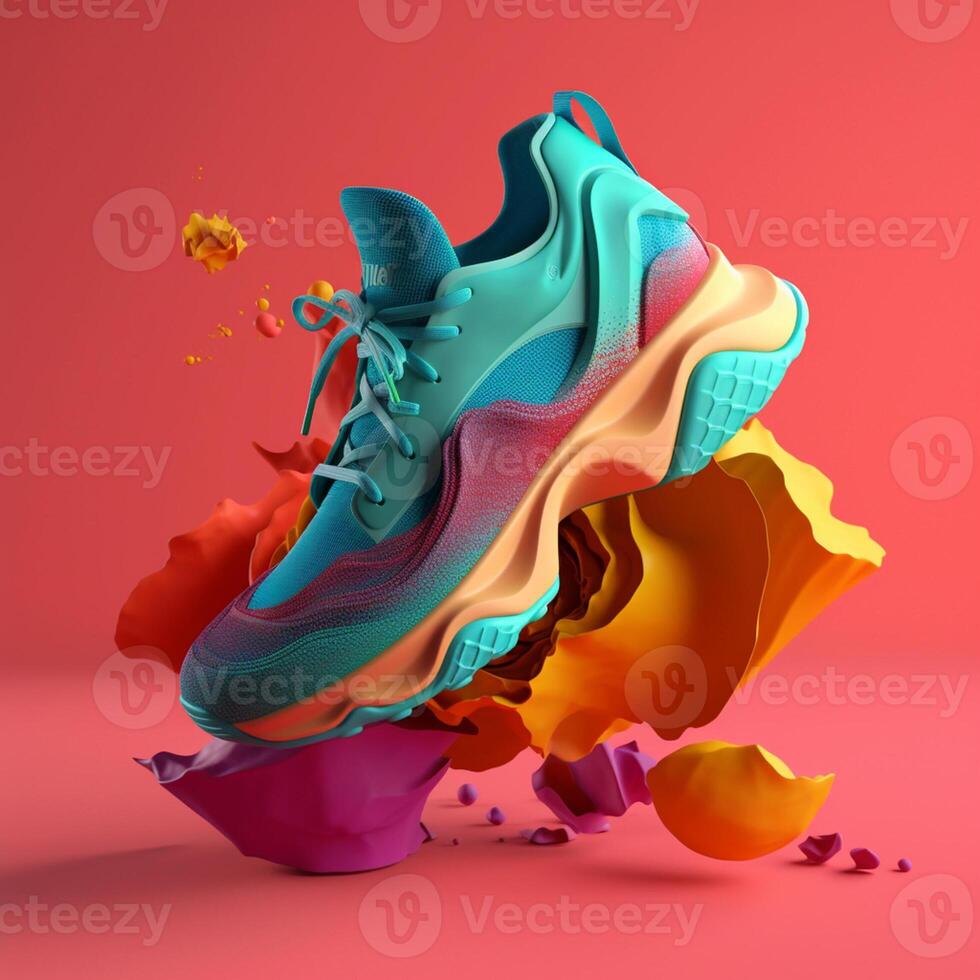 sports shoes in trending color palette for advertising with photo