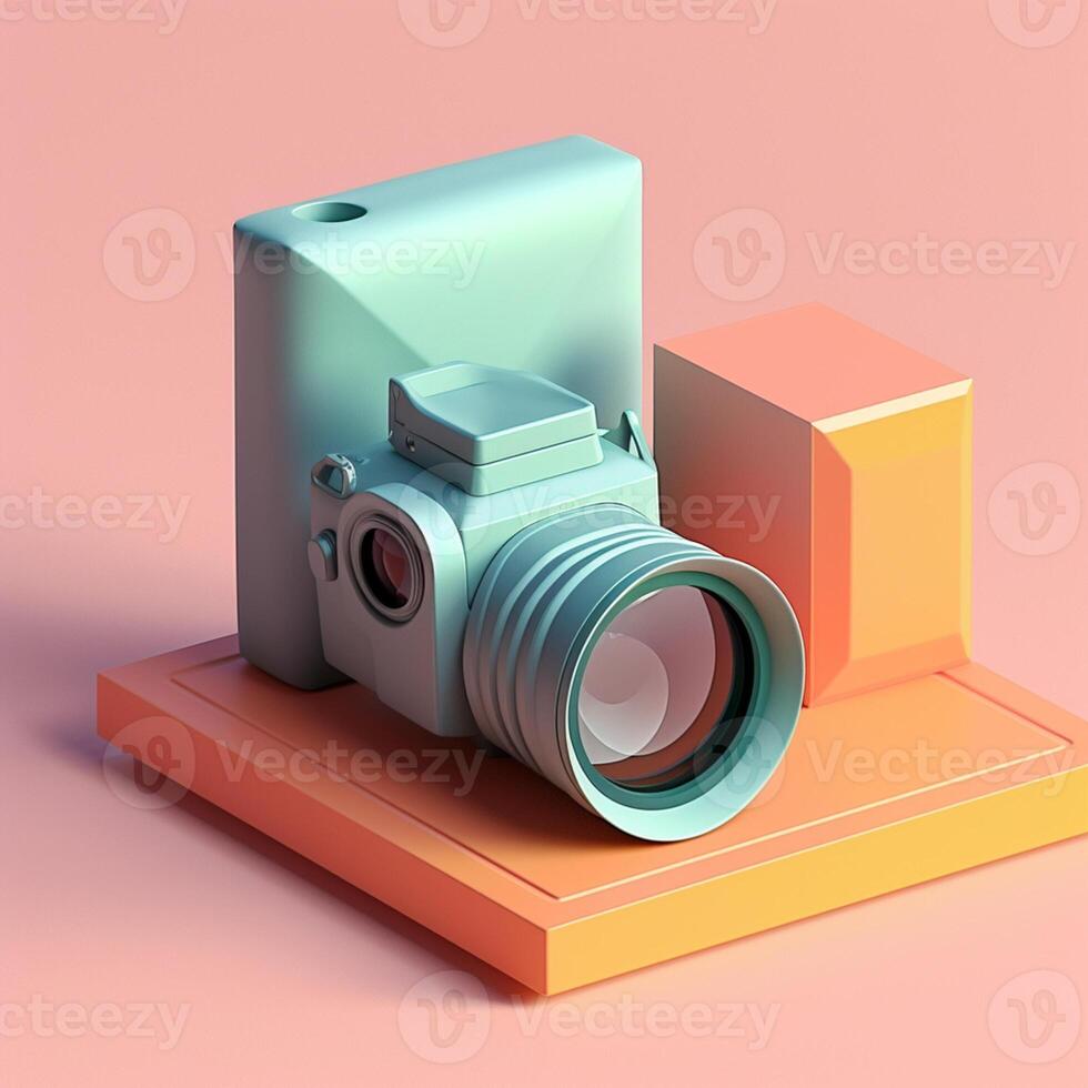 Camera and geometric objects in trending color palette for advertising with photo