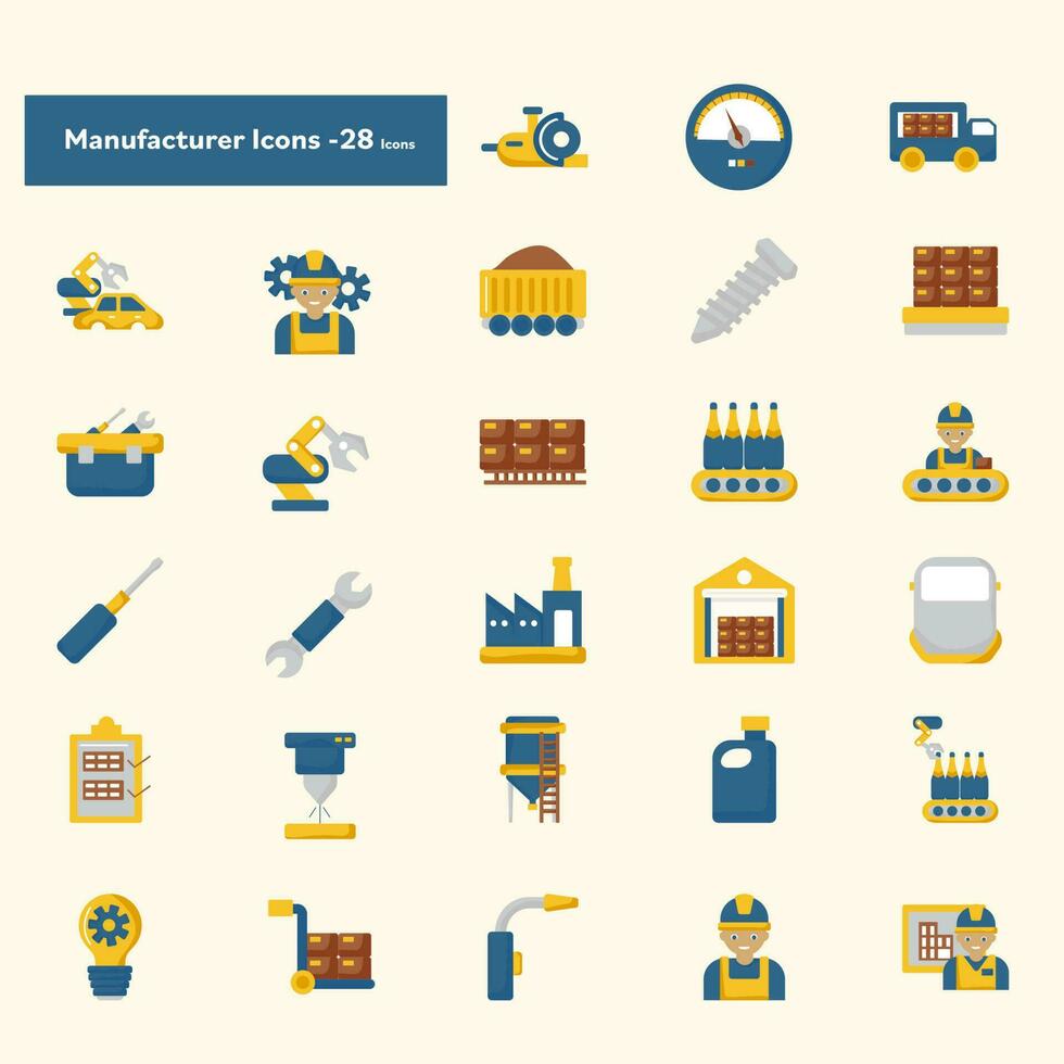 Blue And Yellow Color Set of Manufacturer Icons In Flat Style. vector