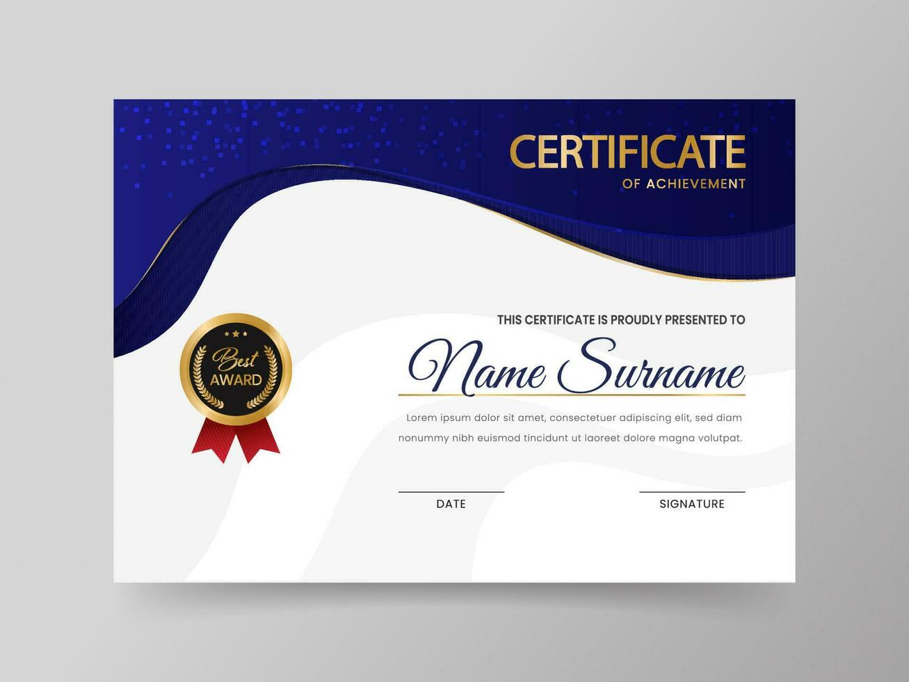 Best Award Certificate Of Achievement Template In Blue And White Color. vector
