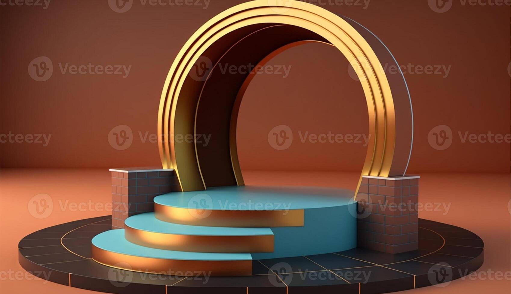 podium round shape with red brick arches background Mockup for product placement with photo