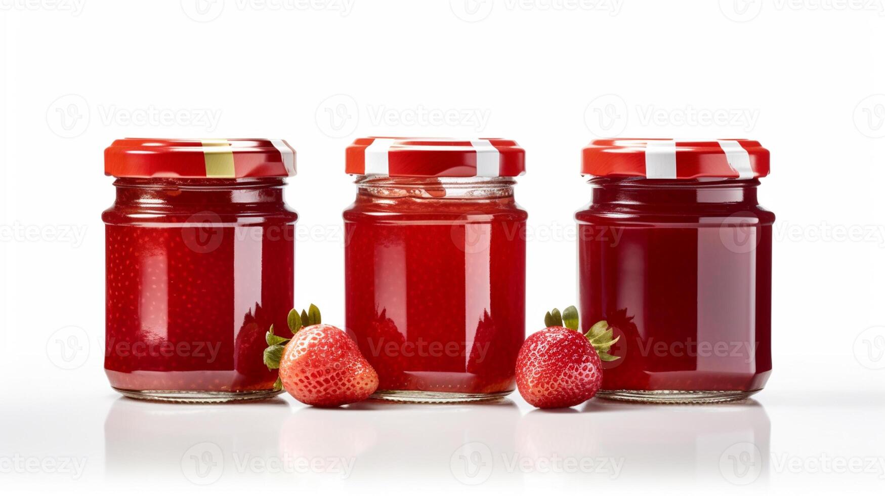 Strawberry jam with strawberry fruit on white background with photo