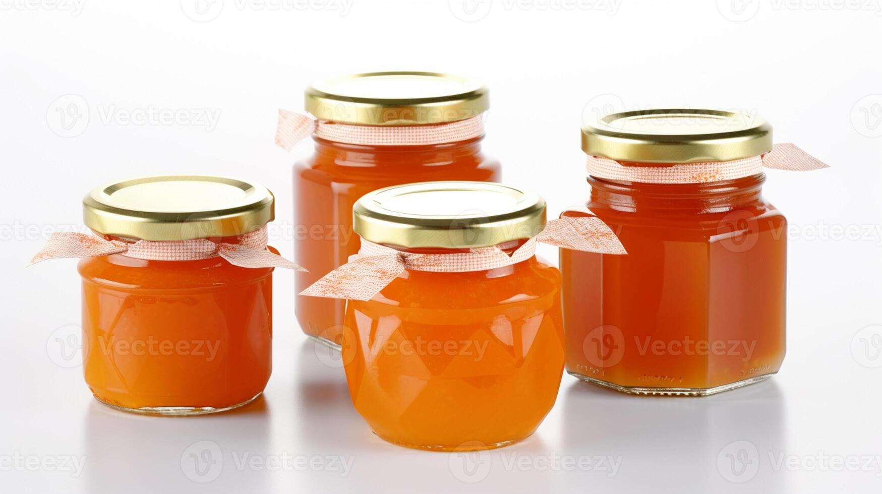 Orange Marmalade jam with oranges Jars on white background with photo