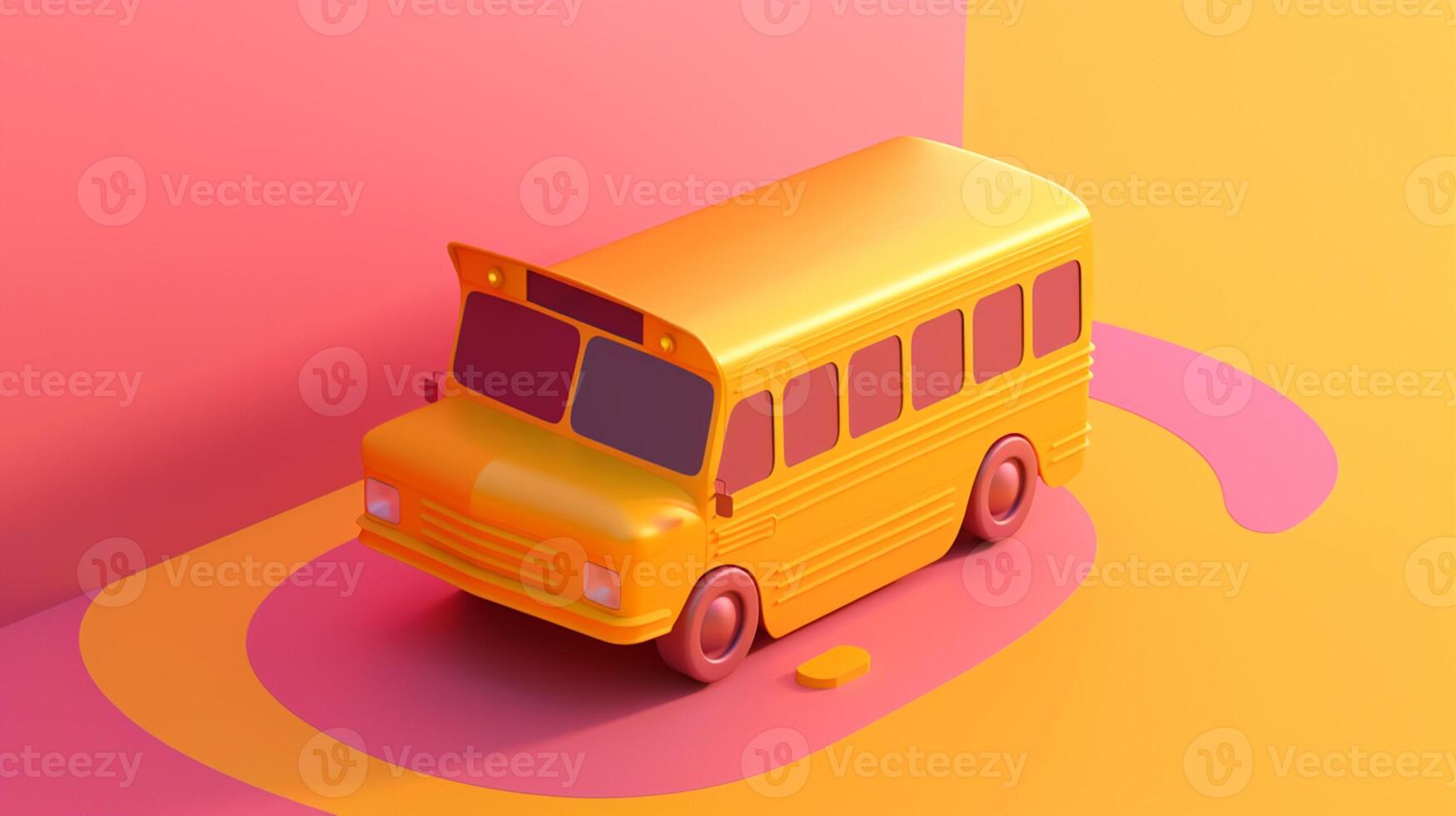 yellow school bus in trending color palette for advertising with photo