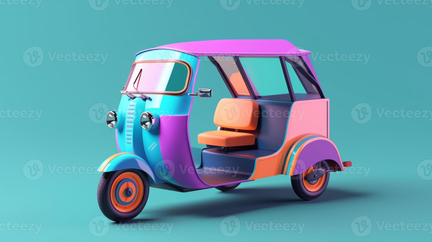 Modern style tuk tuk in trending color palette for advertising with photo