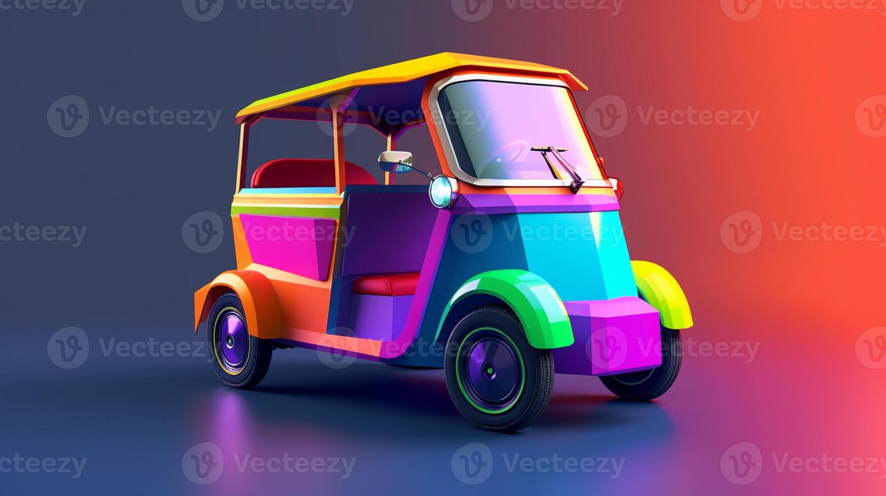 Modern style tuk tuk in trending color palette for advertising with photo