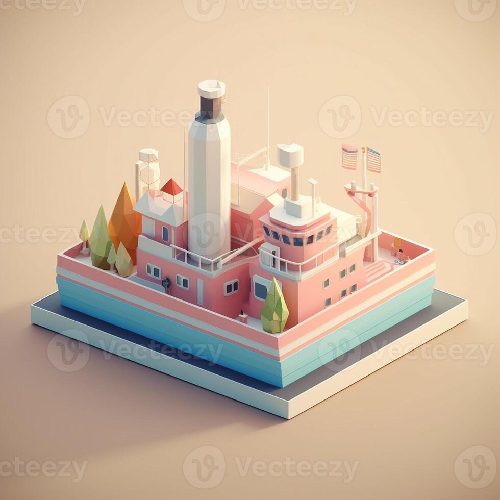 cute tiny isometric Petroleum rig in the middle of the sea with photo