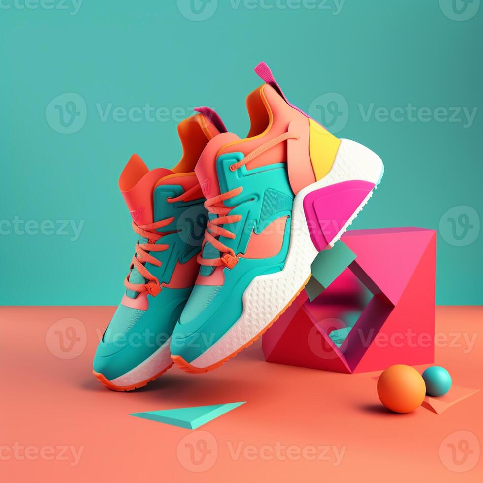 sports shoes in trending color palette for advertising with photo