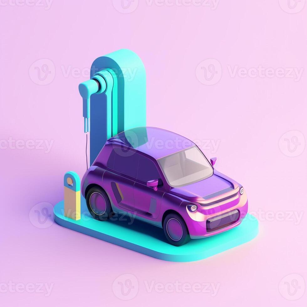 Electric vehicles and charging stations in trending color palette for advertising with photo