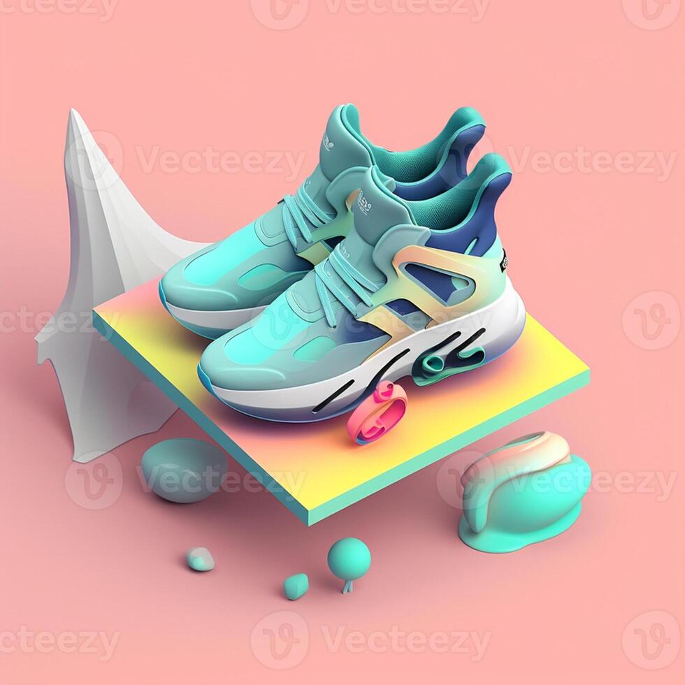 sports shoes in trending color palette for advertising with photo