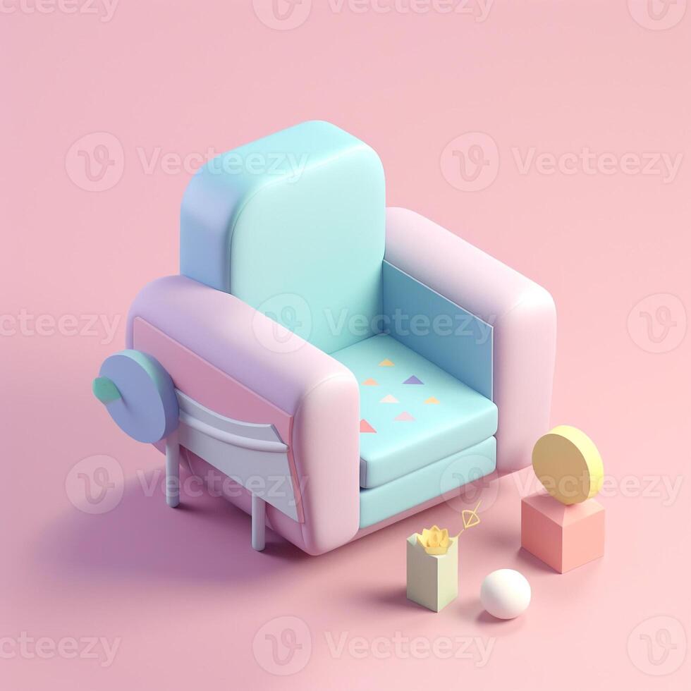 cute tiny isometric modern style sofa with photo
