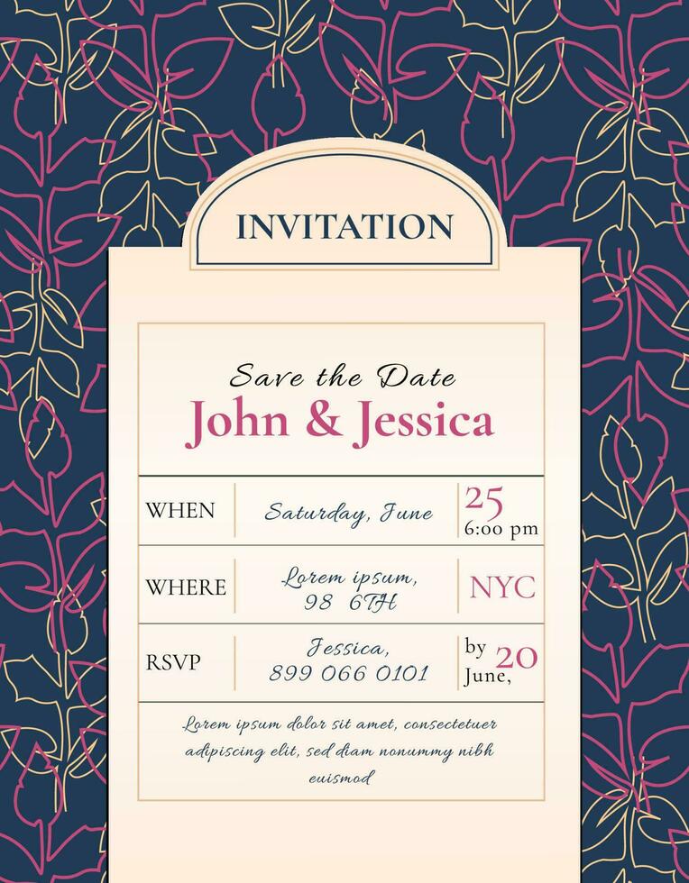 Vintage invitation template. Old classic style. Design for wedding, greeting card, advertisement, label, poster or banner vector