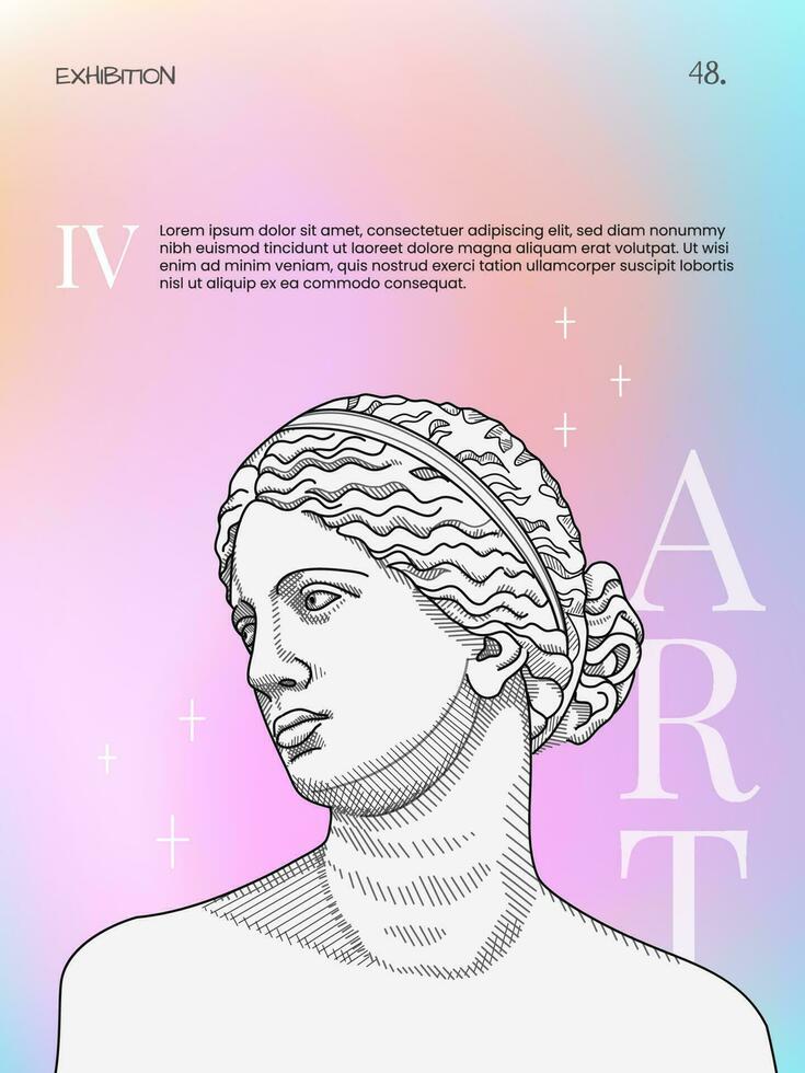 Art posters for the exhibition,  magazine or cover, vector template with sculpture art, Antique statues, gradient background, modern ancient Greek or Roman style. Nostalgia banner