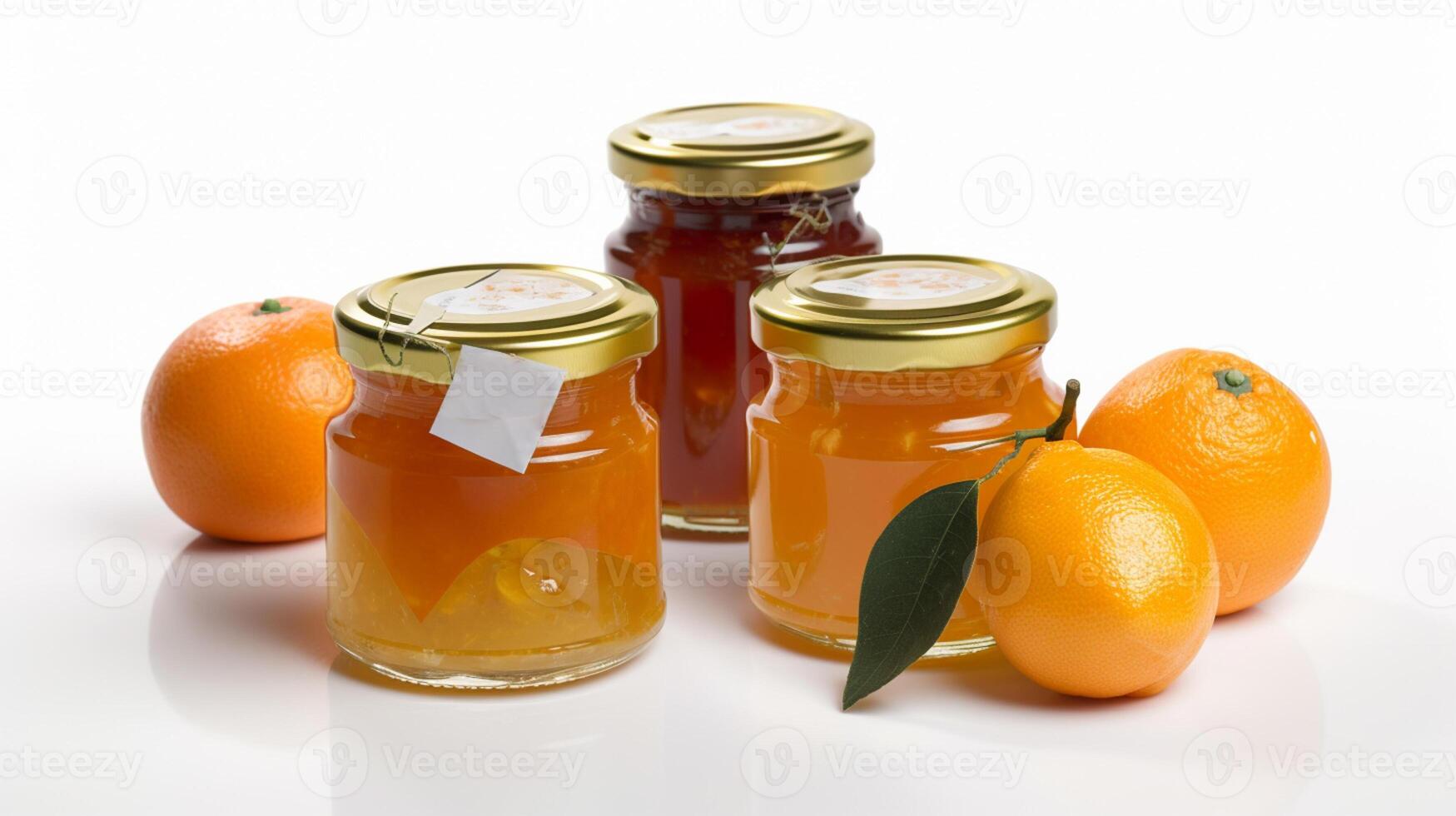Orange Marmalade jam with oranges Jars on white background with photo