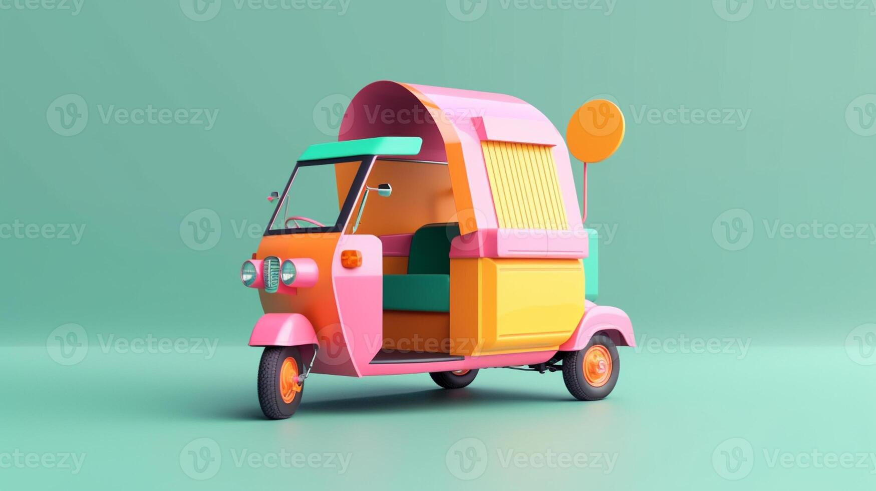 Modern style tuk tuk in trending color palette for advertising with photo