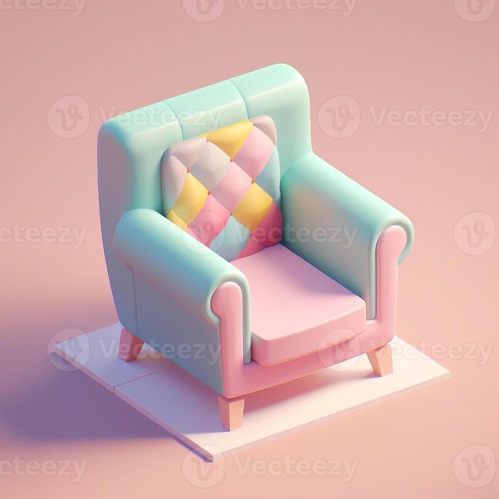 cute tiny isometric vintage style sofa with photo