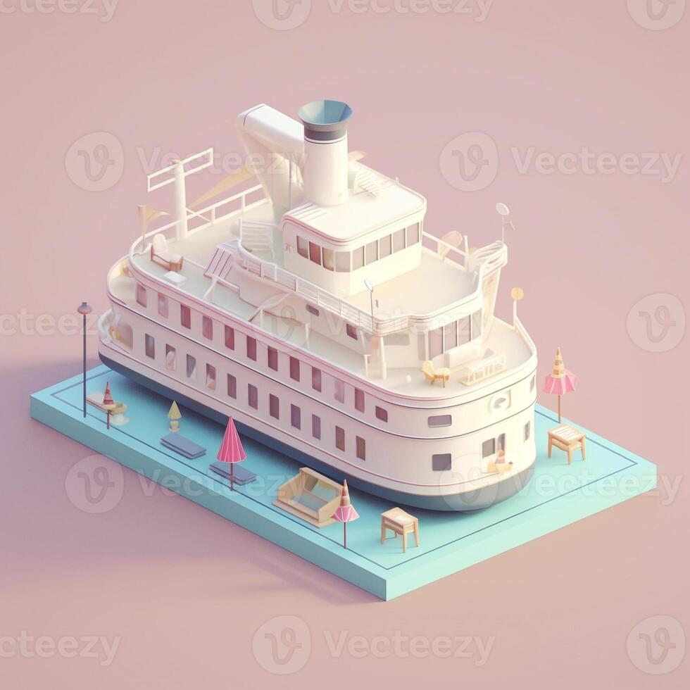 cute tiny isometric cruise ship for tourism with photo