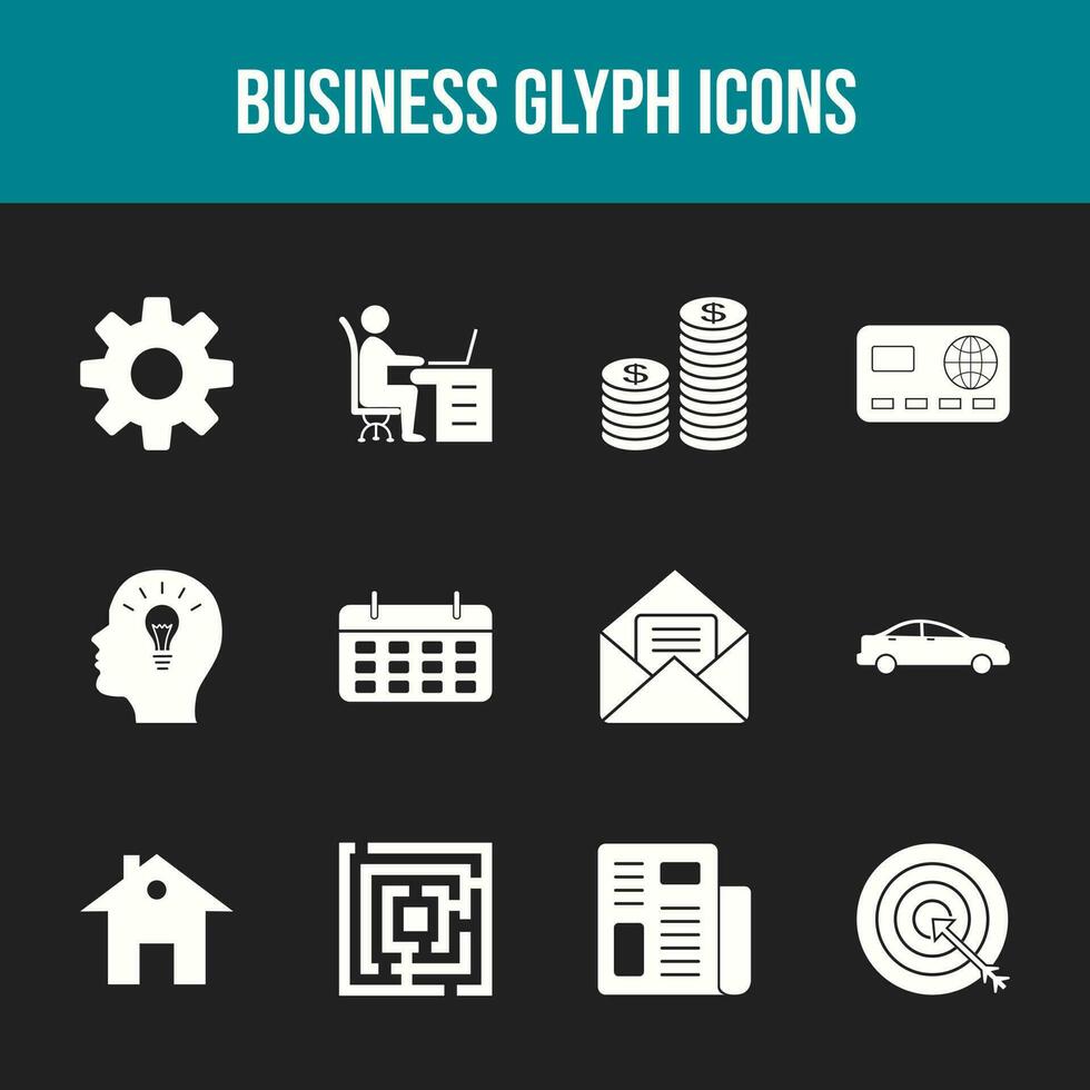 Unique Business Glyph icon set vector