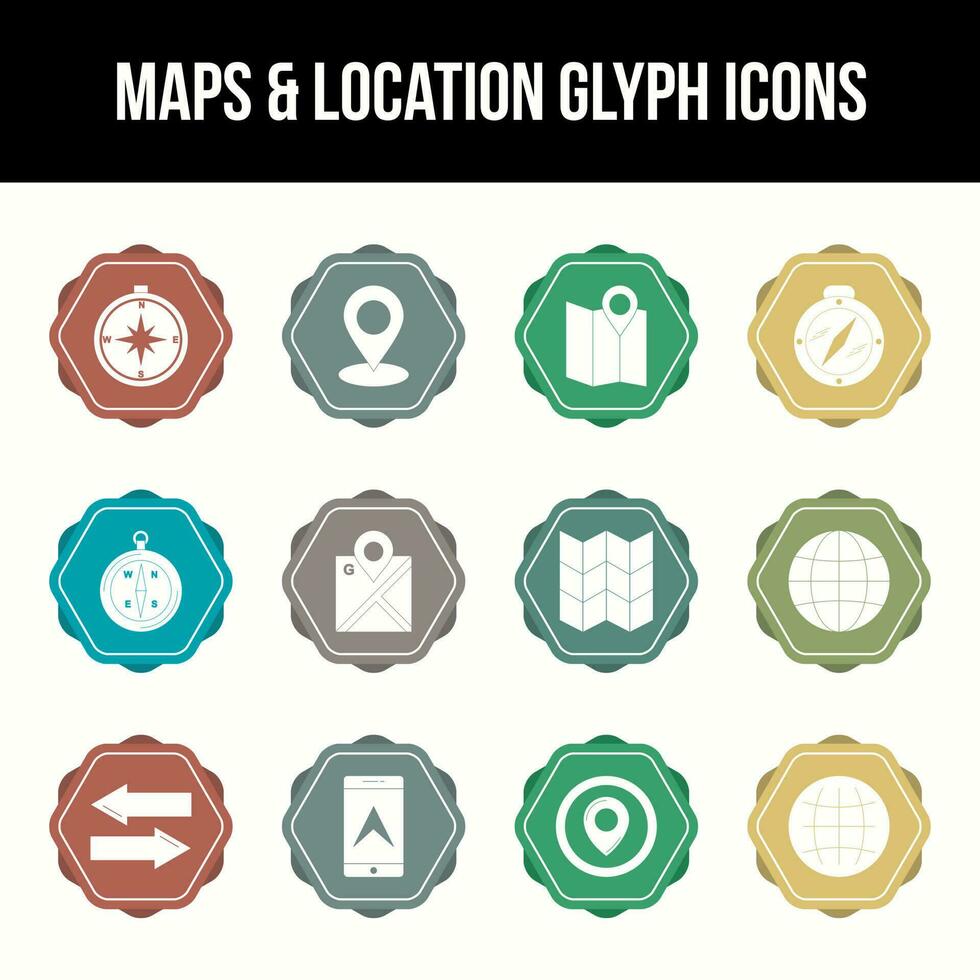 Unique Maps and location Glyph icon set vector