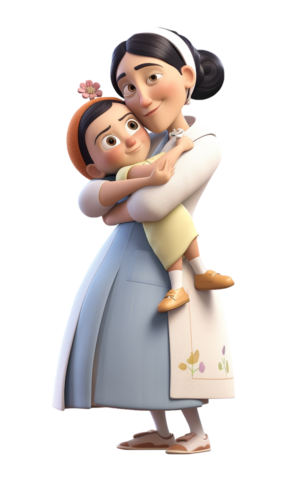 3d character of mother hugging her son. concept of happy mother's day. png