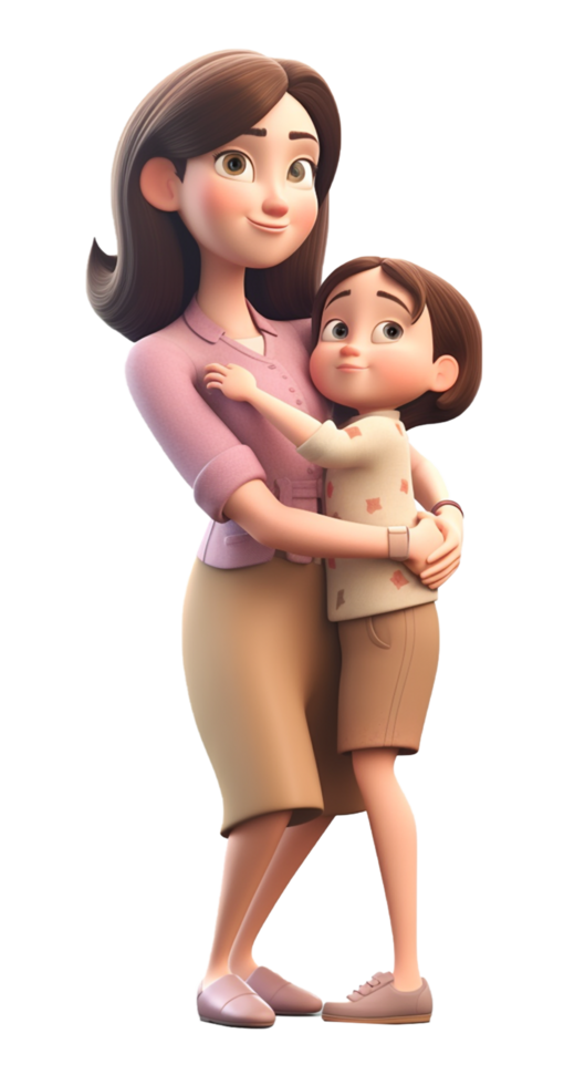 3d character of mother hugging her son. concept of happy mother's day. png