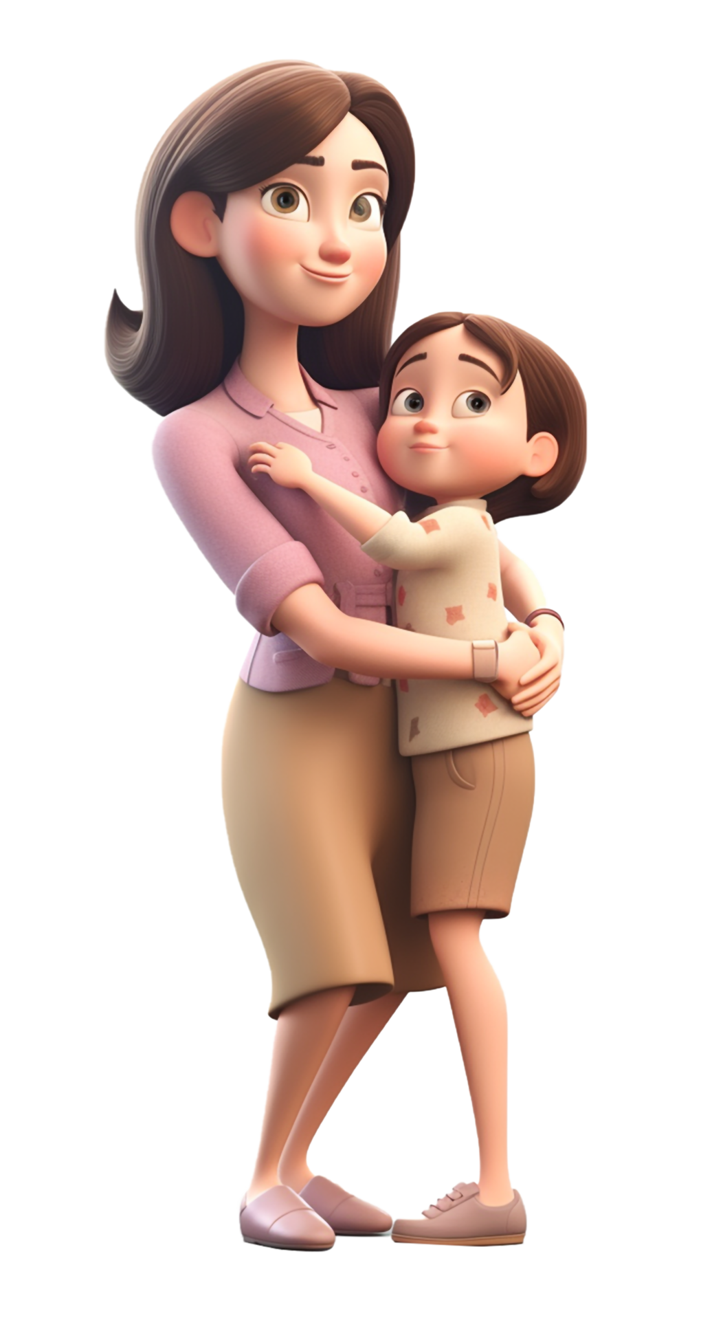3d character of mother hugging her son. concept of happy mother