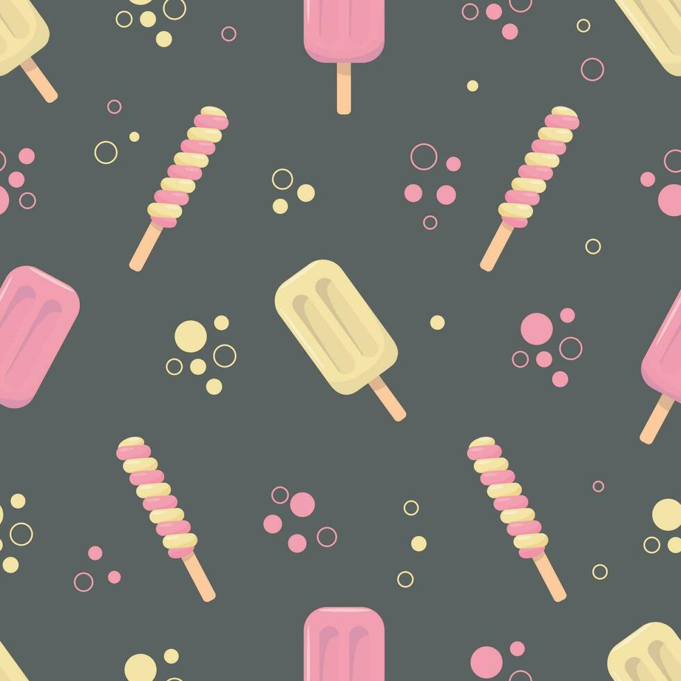 pattern with colored ice cream in flat style on a gray background vector