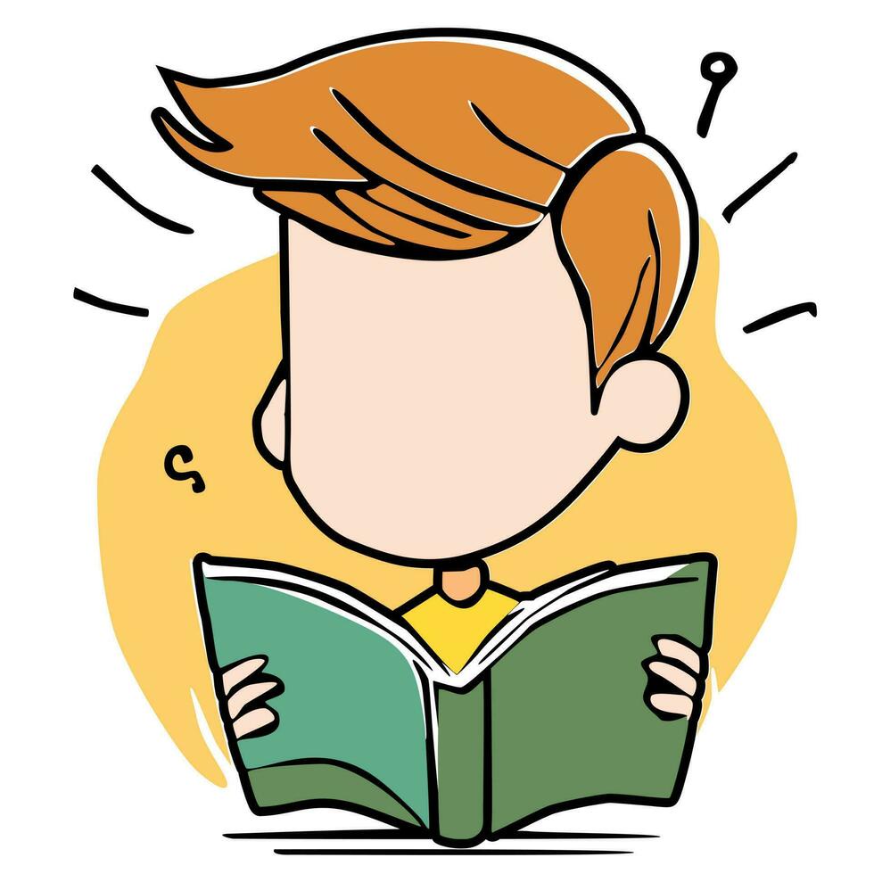ilustración de un chico leyendo un libro en un blanco antecedentes. vector