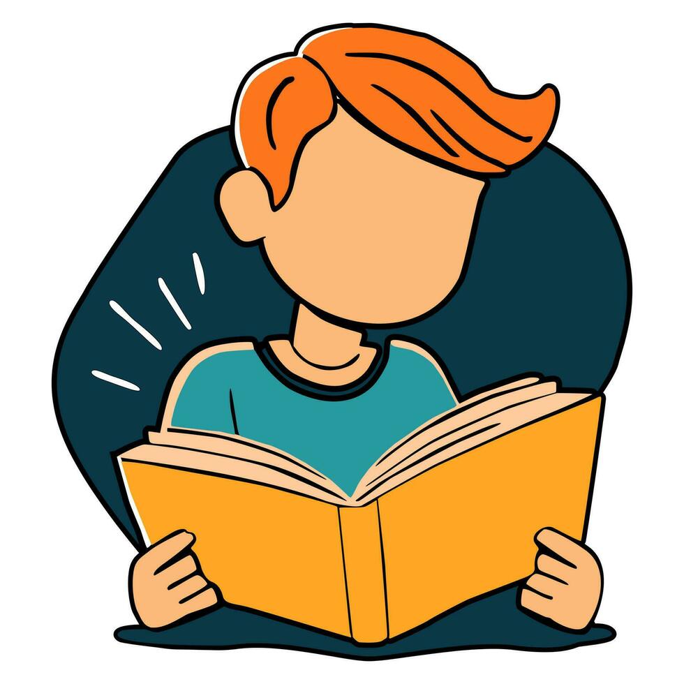 Boy reading a book on a white background. Vector illustration in a flat style.
