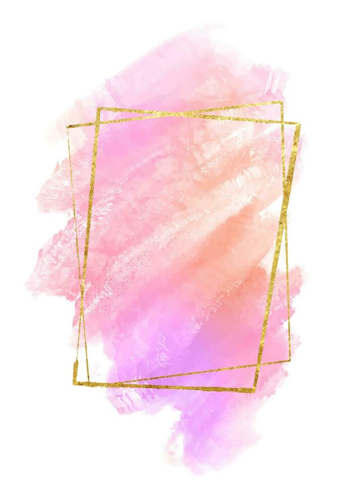 Hand painted watercolour background with glittery gold frame vector