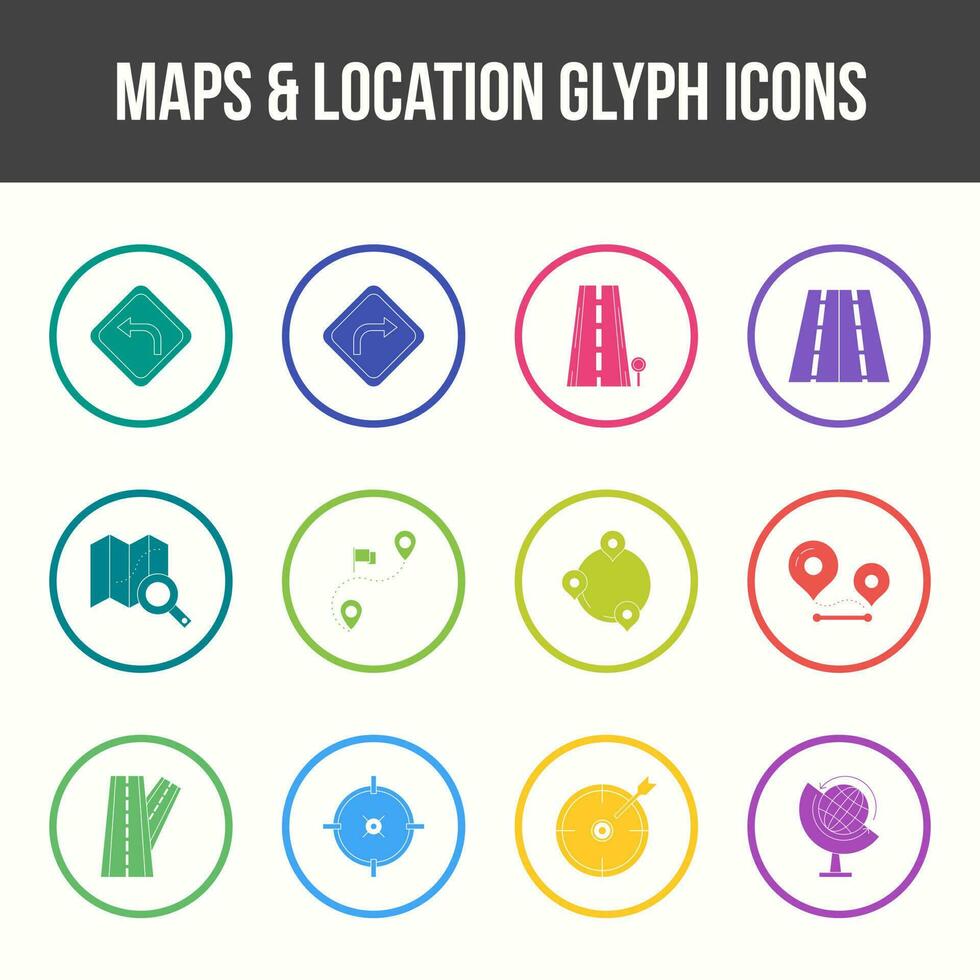 único mapas y ubicación glifo icono conjunto vector