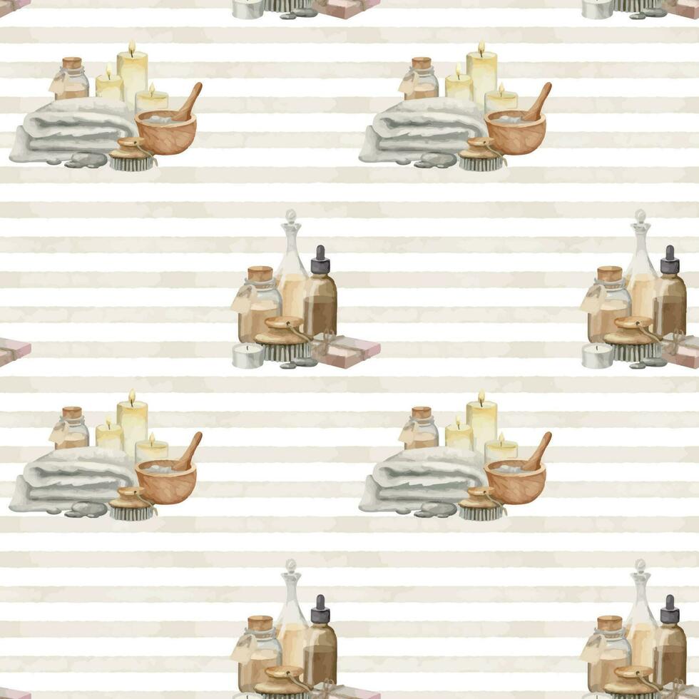 Seamless watercolor Pattern with Bodycare cosmetic and vintage f vector