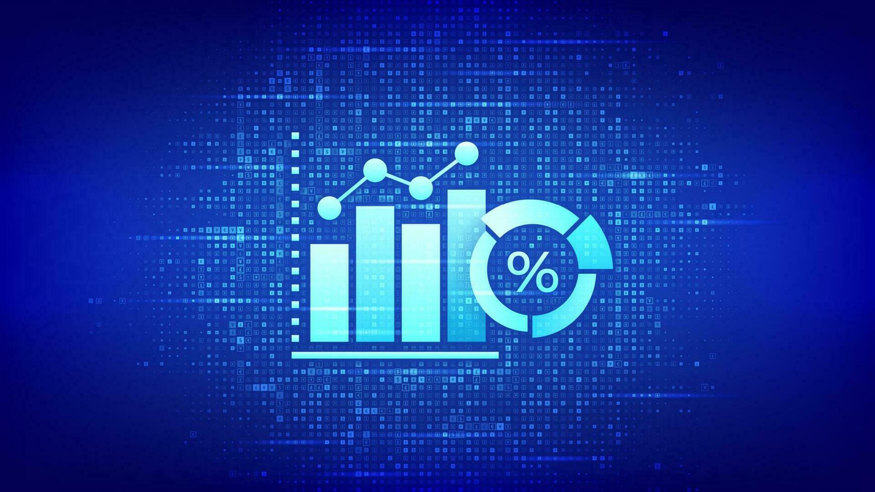 negocio datos analítica y robótico proceso automatización icono hecho con moneda simbolos lucro y ingresos de compañía, bi o kpi concepto. antecedentes con moneda señales. vector ilustración.