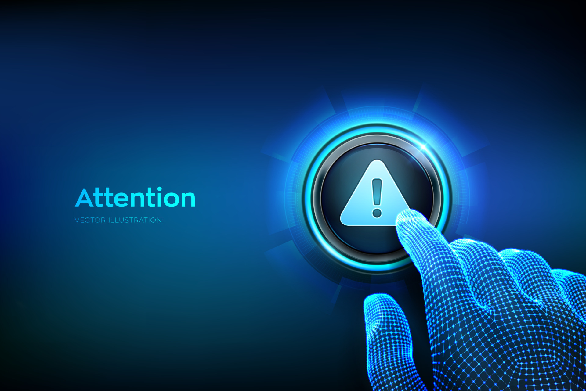 Attention button. Hazard attention sign with exclamation mark symbol