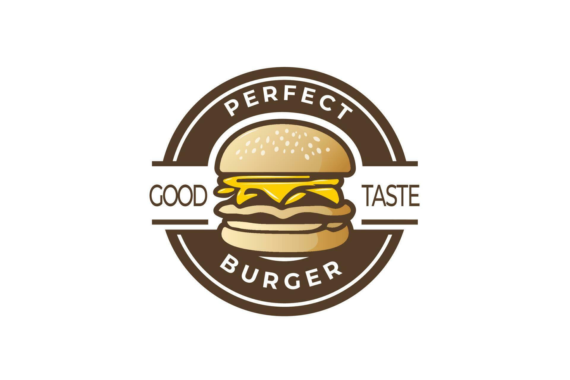 Retro circular burger logo template design, restaurant logo, fast food
