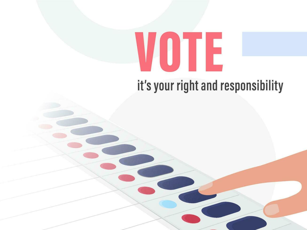 Vote, It's Your Right And Responsibility Text With Index Finger Pressing Button On White Background. vector