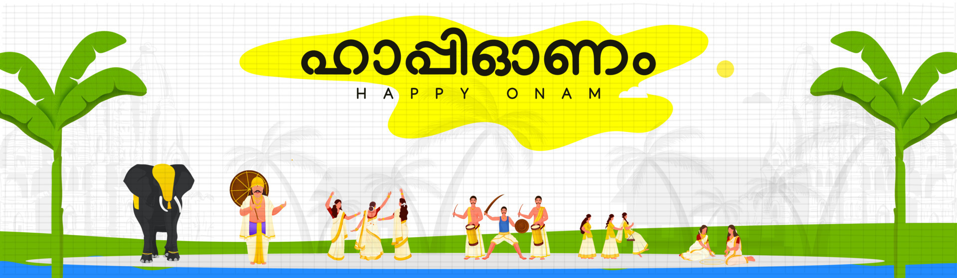 Happy Onam Written By Malayalam Language With South Indian People