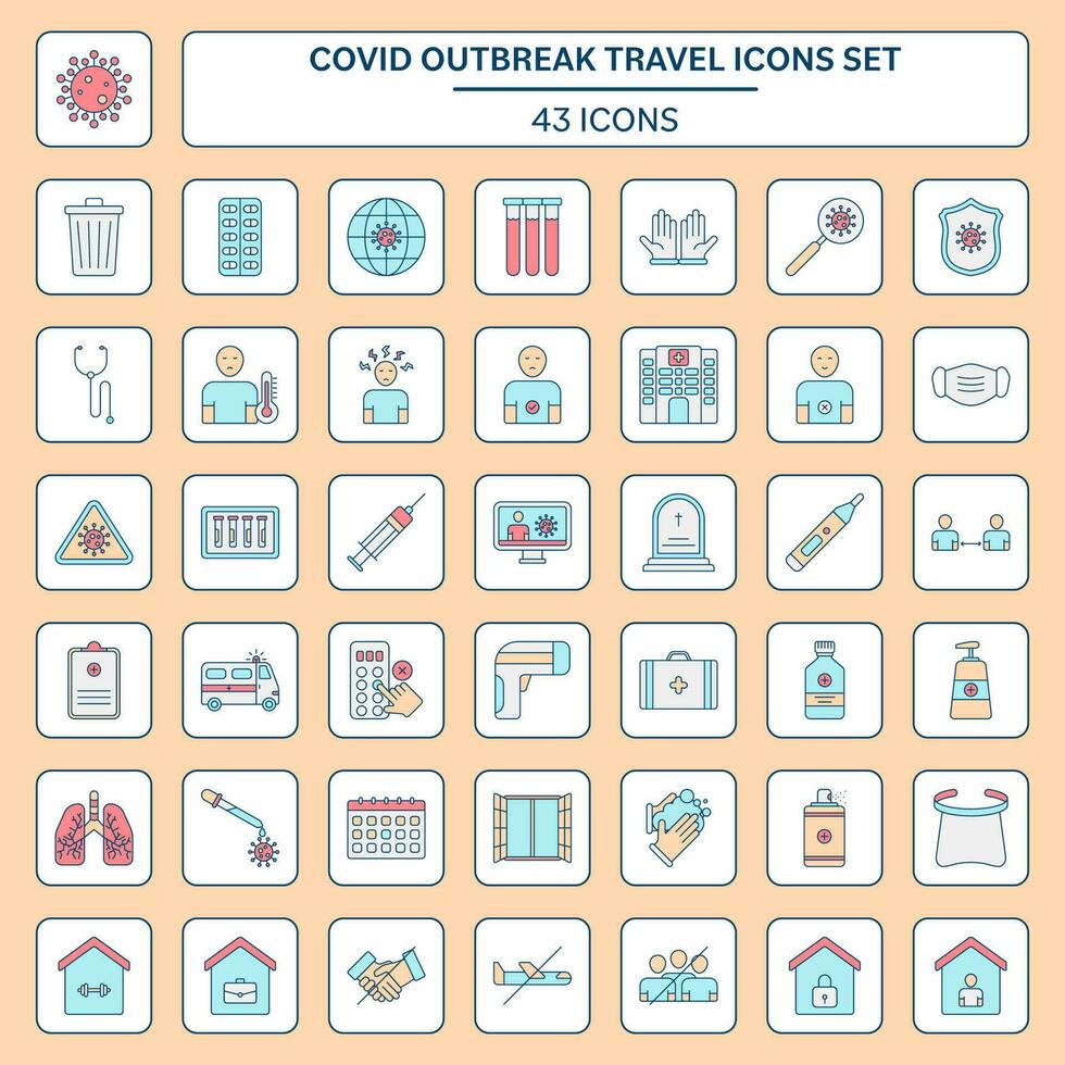 Set Of Covid Outbreak Travel Colorful Icon Or Symbol. vector