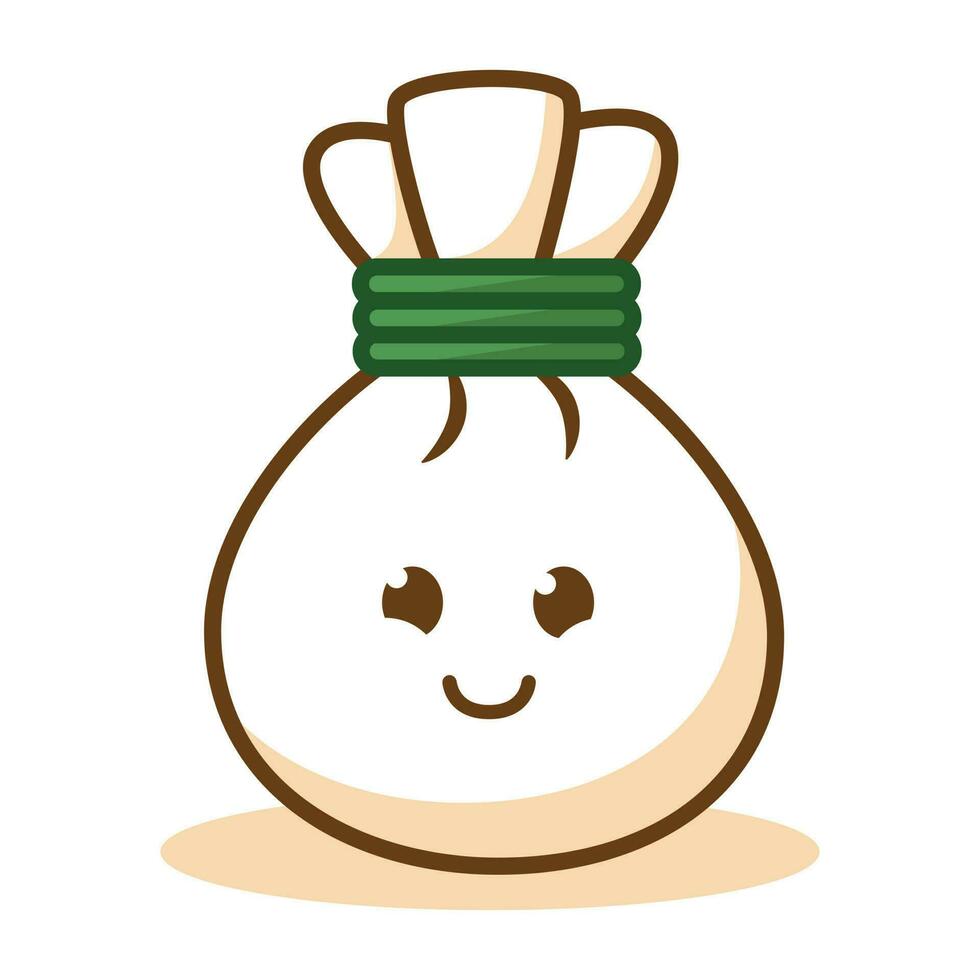 Dim sum Dumpling cute cartoon character with smile expression face vector flat art Illustration free editable