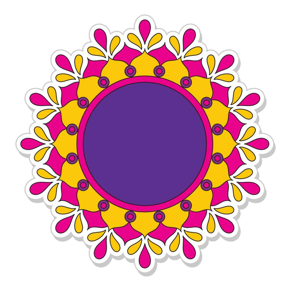 Sticker Style Empty Mandala Frame On White Background. vector