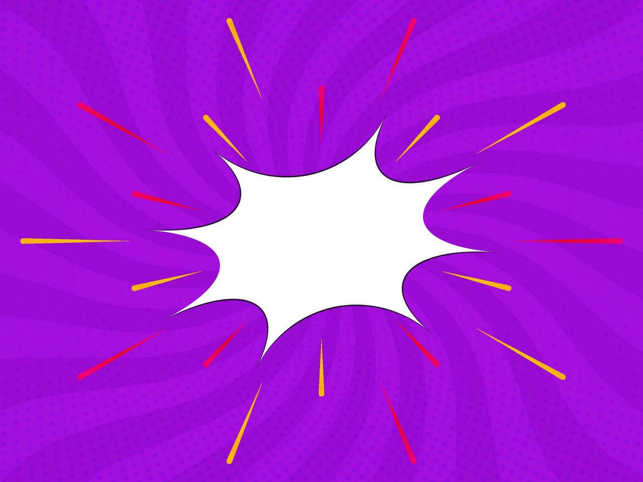 Empty Starburst Frame Against Purple Radial Rays Background. vector