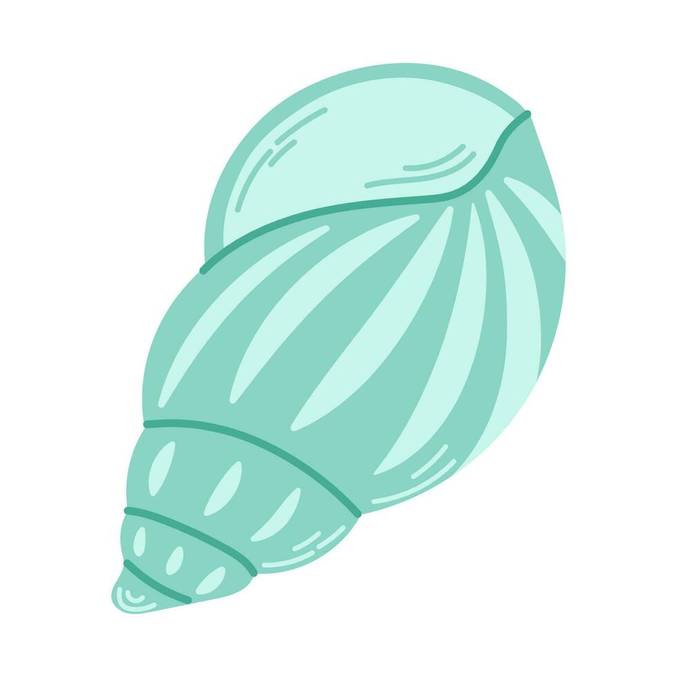 Elongated striped clam shell. Sea snail. Underwater shell illustration. Modern flat style illustration isolated on white background. vector