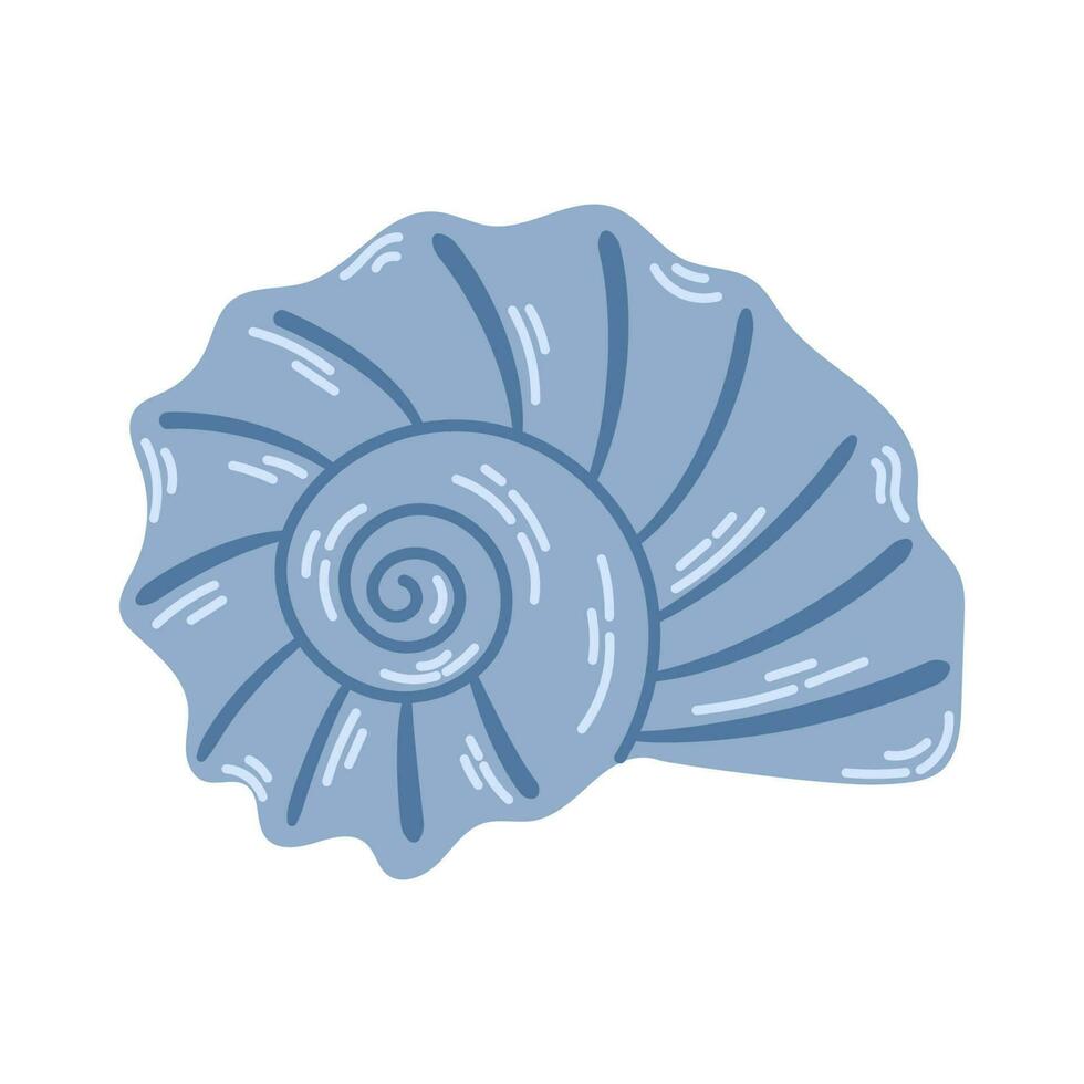 submarino mar cáscara de redondo espiral forma. a rayas almeja caparazón. moderno plano estilo ilustración aislado en blanco antecedentes. vector